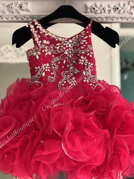 Cupcake Little Girl Pageant Dress 2019 Little Miss Glitz Unico Fucsia Neonato Bambino Bambini Prom Abito da ballo formale per feste Breve cerniera Volant