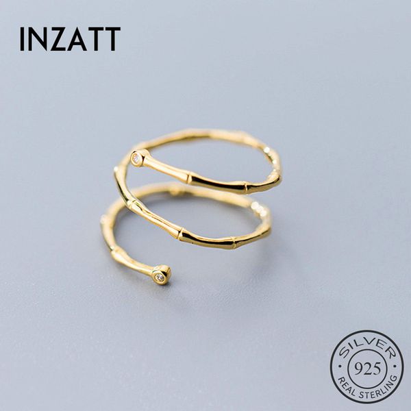 

inzareal 925 sterling silver minimalist zircon bamboo knot ring for fashion women cute fine jewelry 2019 accessories gift, Golden;silver