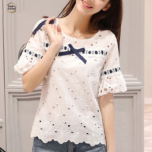 

flutter sleeve summer hollow blouse shirt women and blouses fashion 2019 causal women blouses female clothes 0460 40, White
