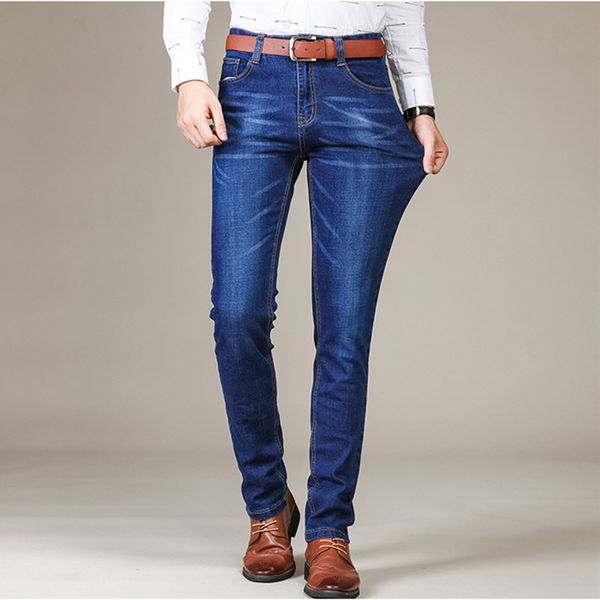 

nanaco new business casual stretch slim skinny men jeans classic trousers denim pants male, Blue