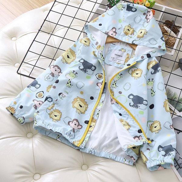 

spring children's jacket 2020 lion elephant hood boy coat, Blue;gray