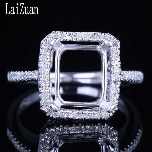 

laizuan emerald cut 10x8mm solid 10k white gold 0.3ct natural diamond engagement wedding semi mount ring setting women jewelry, Golden;silver