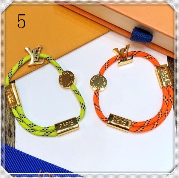

luxury style orange green rope bracelet with gold silver metal logo design for women and men hand strap couple bracelets fine jewelry 014, Golden;silver
