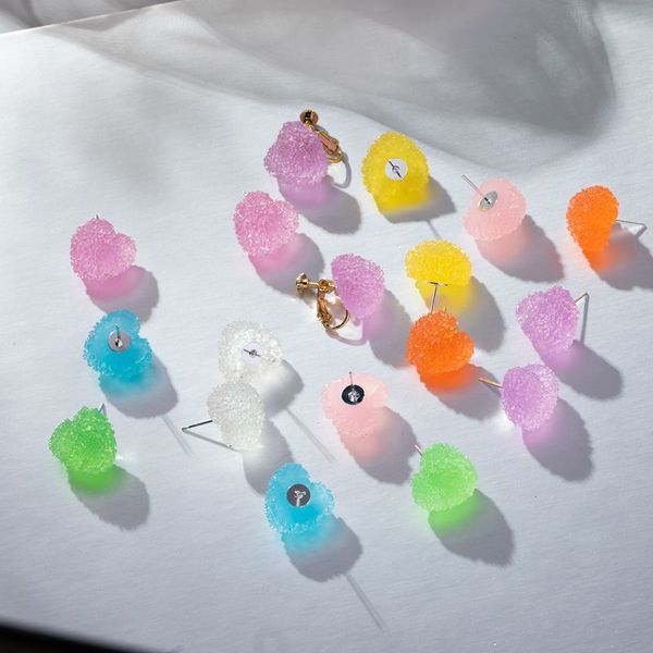 

interesting candy colorful love 925 silver earrings cute jelly peach heart girl earless hole ear clip elegant ear ornaments, White