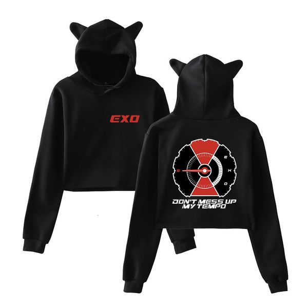 

male shirt exo group close umbilical cat ear long sleeves sweater female t shirts, Gray;blue