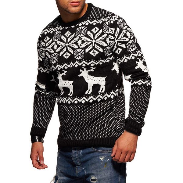 

vogue mens causal sweater christmas pullover o neck deer printed autumn winter knitted jumper sweaters slim fit male clothes, White;black