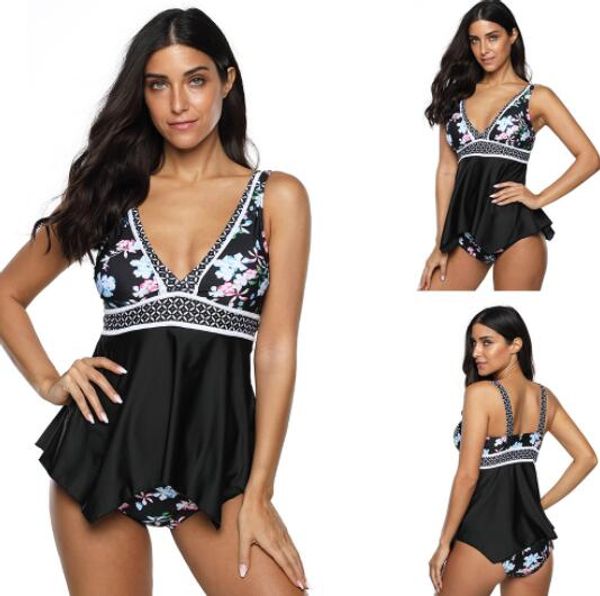 

girl lotus leaf edge connected triangle leopard skirt style split big fat plus angle slim leopard print yakuda swimsuit bikinis set swimwear, White;black
