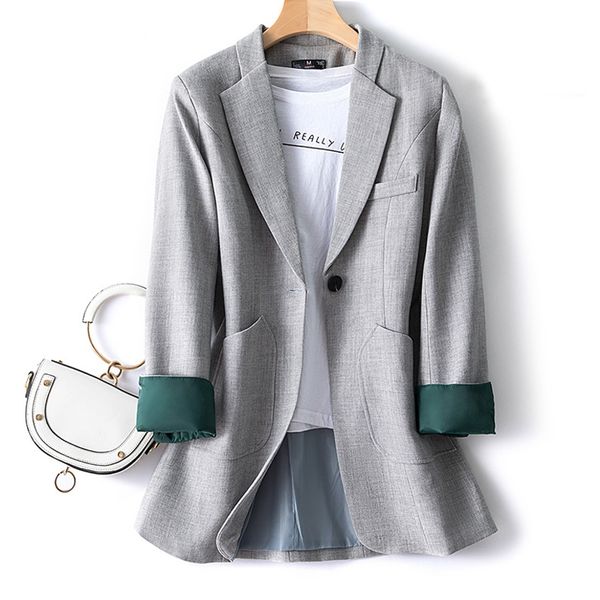 

women's suit jacket spring and autumn thin casual suit coat office women's windbreaker synthetic fabric long sleeve coat, White;black