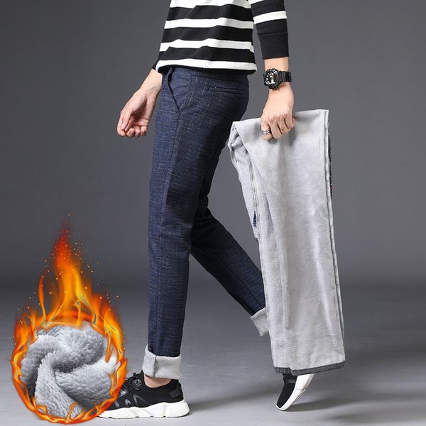 

марка брюки мужчины зима теплой руно брюки хлопок повседневного современный pantalones hombre мужская одежда, Black