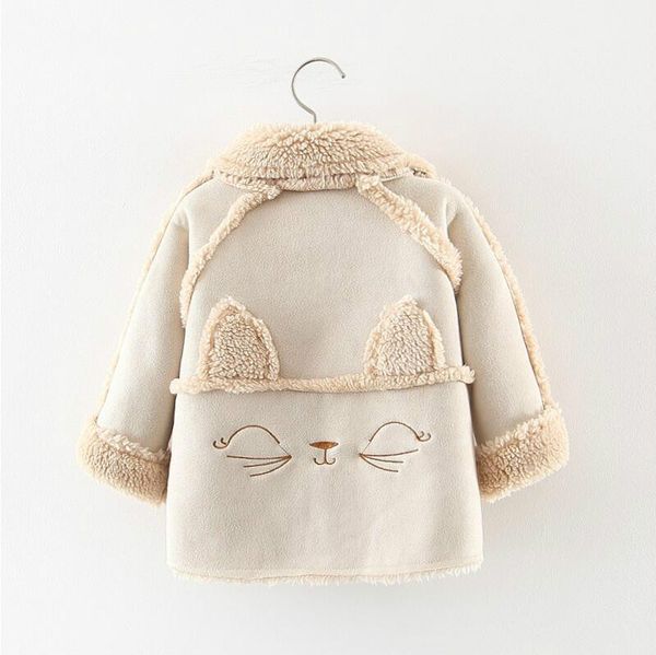 

girls casual thick woolen coats cartoon cat children's pocket single-breasted outerwear baby kids warm jackets clothes, Blue;gray