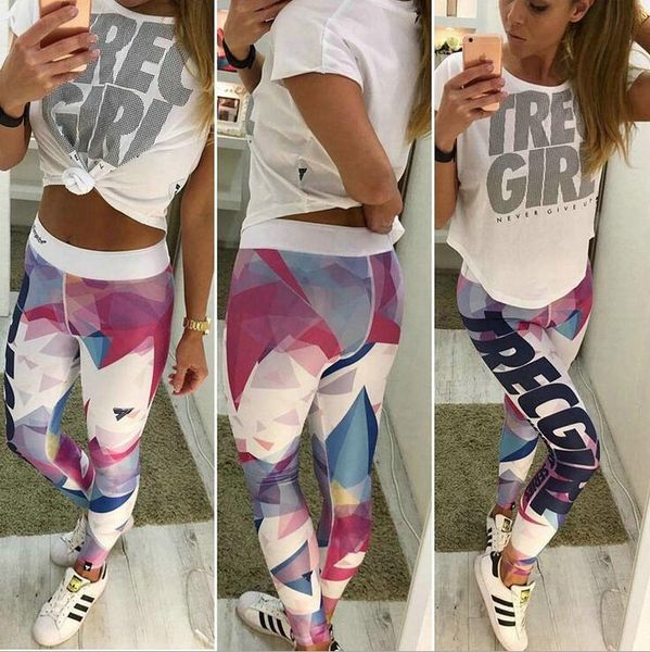 

women yoga trousers pants tights trousers jacquard female nine points high waist dance geometric color mixing printing tight fitness active, Black;white