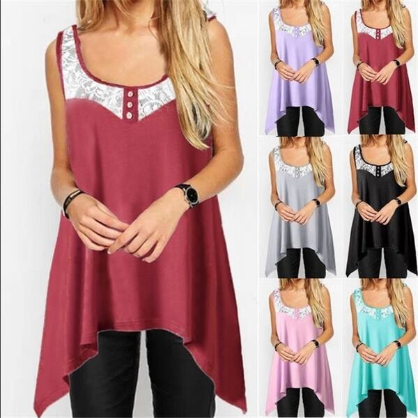 

для женщин лето сплошной цвет кружева кнопка сыпучие рукавов тенниска вскользь нерегулярное famale вверх, White