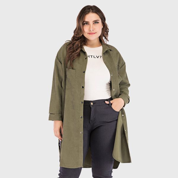 

drop shipping women s fashion long coat trench army green corduroy abrigo mujer oversized clothes wear casual button open top, Tan;black