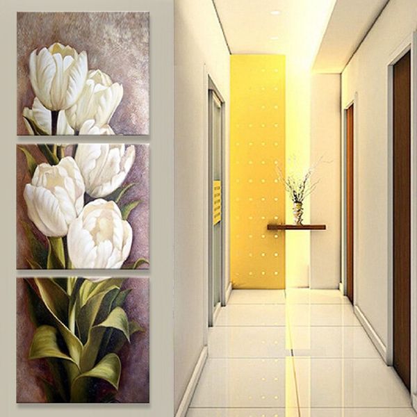 

3 panels tulip flower canvas painting prints picture wall hanging frameless art decor