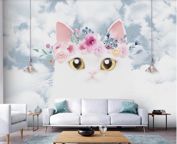 

3d p wallpaper custom mural modern nordic cartoon cute kitten children room sky bedroom background wall wallpaper for walls 3 d