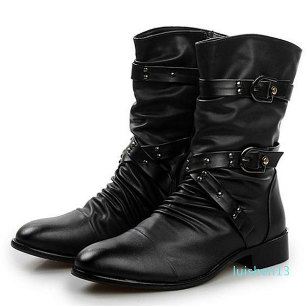 

2019 new men's lather boots autumn army boots high fashion casual pointed british men's l13, Black