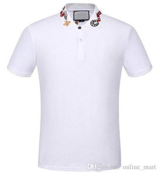 

online white solid polo shirt snake bee collar casual polos for men tee shirts cotton black m-xxxl, White;black