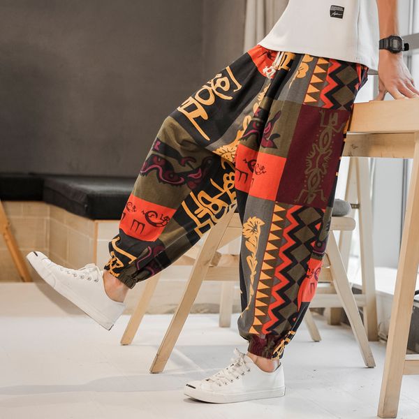 

2020 chinese style loose casual joggers pants men streetwear harajuku harem pant mens belt hip hop funny print sweatpants male, Black