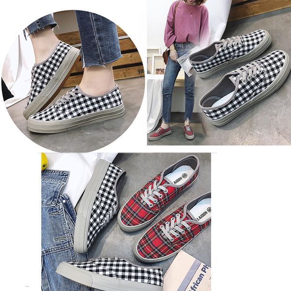 

canvas shoes women's spring and summer new korean retro plaid shoes student lace up sports sneakers, Black