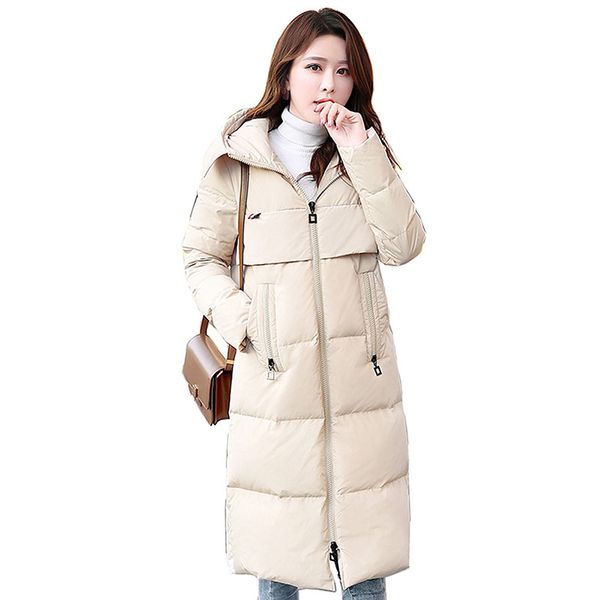 

2018 new winter jacket coat women white duck down coat hooded thick warm women jacket long plus size parka female outwear, Black