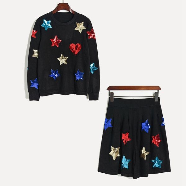 

2019 new womens clothing 2 piece set thick winter sequins pentagon heart-shaped womens two piece jogging suits core yarn pocket size s-l, White