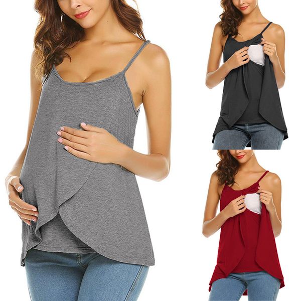 

Sleeveless Double Layer Women Maternity Clothes Summer Casual Breastfeeding Pregnancy Vest Tank Tops Pregnant Nursing Camisole