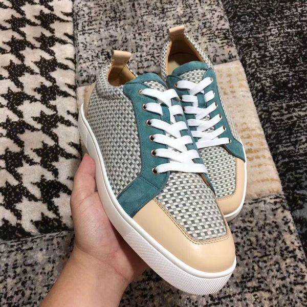 

weave leather rantulow sneakers flat low red bottom shoes luxury designer casual red sole autumn winter walking ing, Black