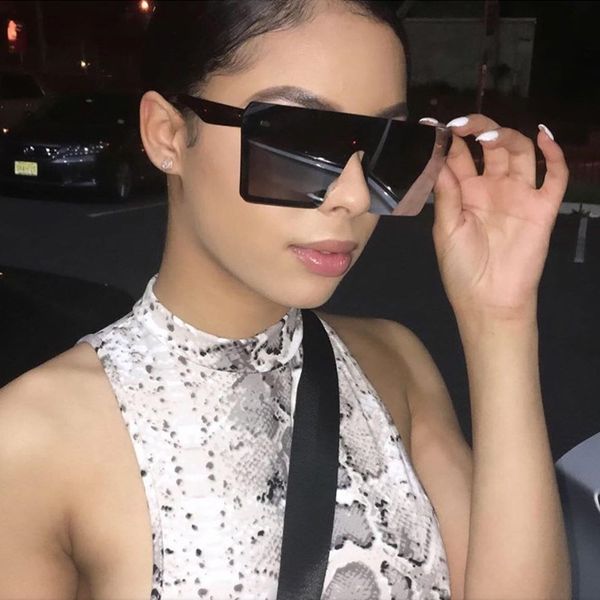 

qpeclou rimless oversized sunglasses women 2020 brand designer men square mirror sun glasses ladies one piece rivet oculos, White;black