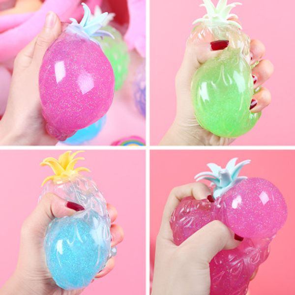 

11cm creative transparent pineapple squeezing children new exotic vent grape ball gold powder pineapple ball glitter sand decompression toy