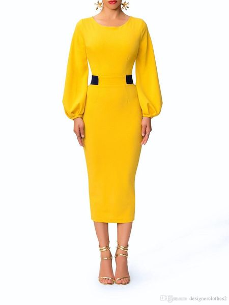 

women elegant sweet color vintage dresses fashion crew neck ladies panelled column dresses designer lantern sleeve dresses, White;black