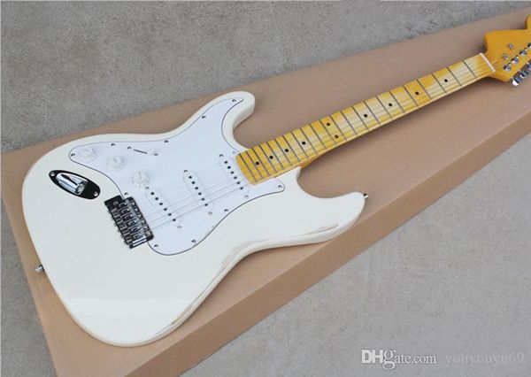 

white left electric guitar equipped with white sss pickup and maple fretboard providing customized services