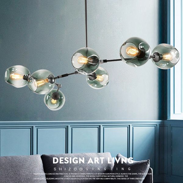 

nordic branches wrought iron pendant lamp post modern clothing store model room creative personality glass molecular chandelier