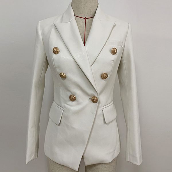 

fall winter 2020 designer blazer jacket women's lion metal buttons double breasted synthetic leather blazer overcoat, White;black