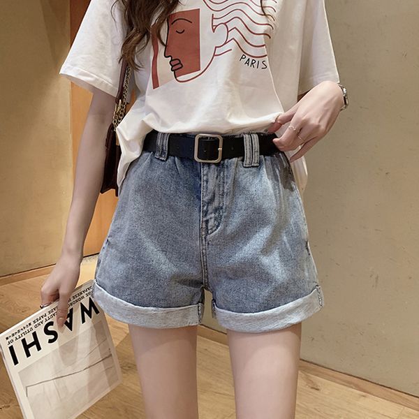 

твердая высокой талией джинсовые шорты женщин вскользь сыпучие горячие шорты vintage streetwear женщина плюс размер мода простой wild short, White;black