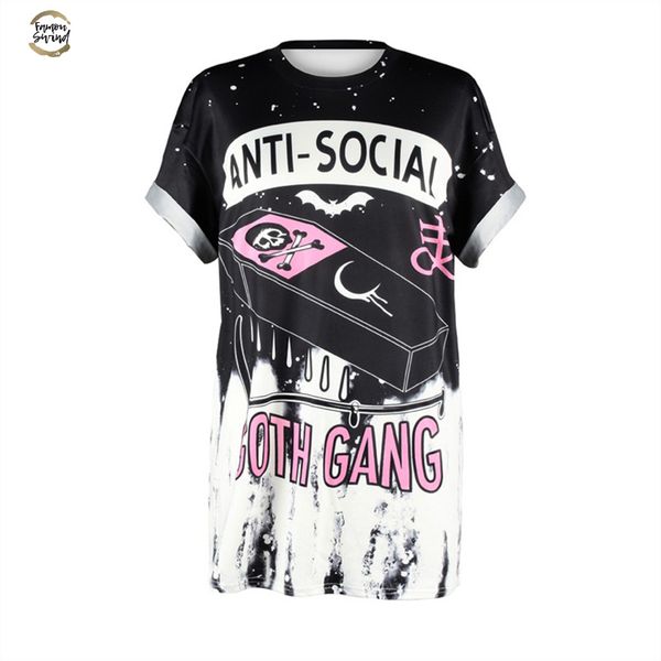 

new anti social 3d printing t shirt goth gang harajuku punk t shirt summer style clothing plus size dropship, White