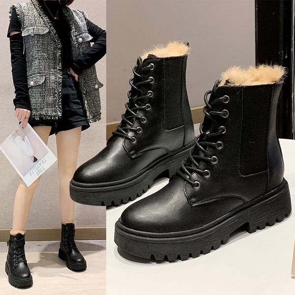 

lace up shoes boots women new 2019 luxury designer round toe winter footwear booties ladies fashion black med ankle rock 2020