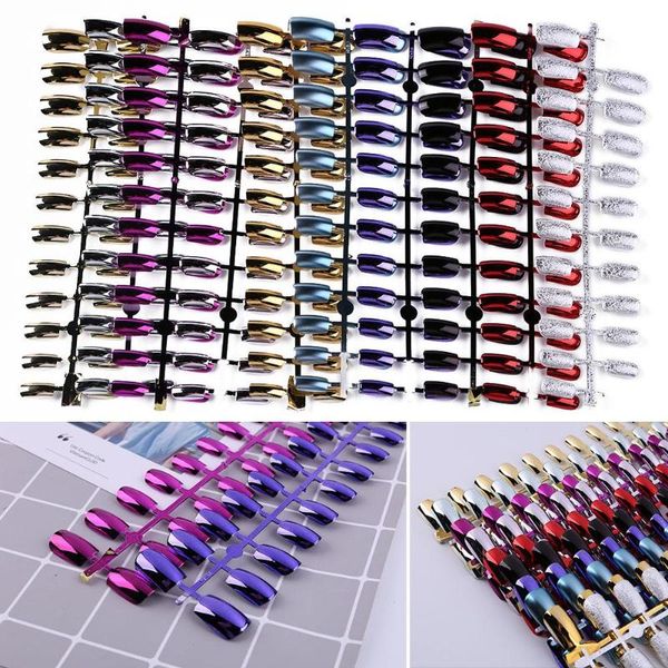 

24pcs/pack fake nails detachable tips for nail extension manicure abs pure color mirror personality durable art fake false nails, Red;gold