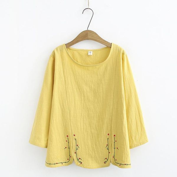 

geg plus size vintage vine rattan embroidery cotton short sleeve shirt female, White