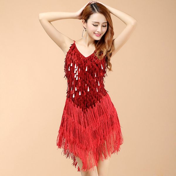 

ballroom dancing tango dresses salsa latin dance dress women black competiticostume fringe red sequin cha cha, Black;red