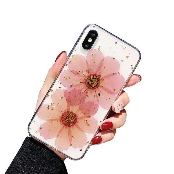 

gold foil real flower эпоксидный телефон дело розовая желтый сухоцветов подходит для iphone 11 pro max мобильного телефона дело телефона зад