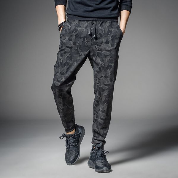 

2019 brand new style casual pants camouflage skinny harem pants autumn and winter men's sweatpants-beam leg plus velvet casual, Black