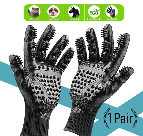 

pet grooming gloves adjustable wrist strap fine comb gentle deshedding glove textured slicone nubs remove undercoat loose fur enhanced