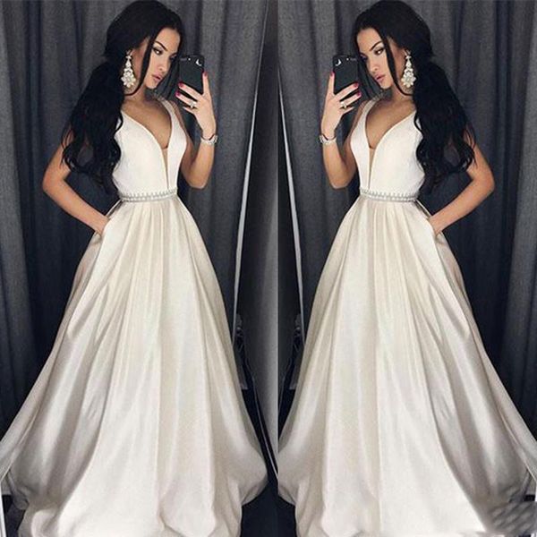 

Elegant Plus Size Prom Dresses A-Line Floor-length Long Formal Dress Evening Gown Beads Sash Robe De Soiree