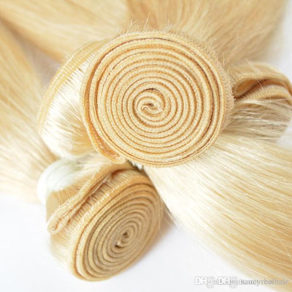 Fasci di capelli umani di marca elibess colore biondo 613 onda diritta di seta 6 pz lotto capelli umani vergini peruviani tesse estensioni consegna veloce