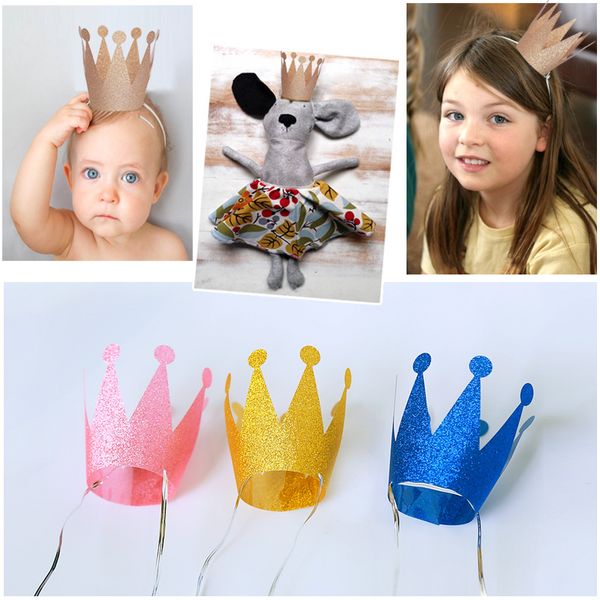 

6pcs glitter prince princess crown hat for kids baby shower souvenirs wedding favors party birthday festive cap