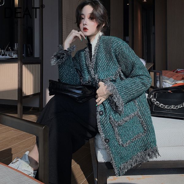 

women's wool & blends deat 2021 spring street styles women fashion clothing tassels turn-down collar flare sleeves single breasted pock, Black