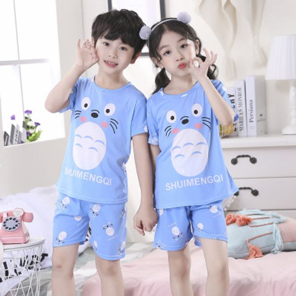 

new pajamas suit for children cartoon kids homewar casual short sleeve shirt+shorts suit cute boys sweet girls pyjamas set, Blue;red