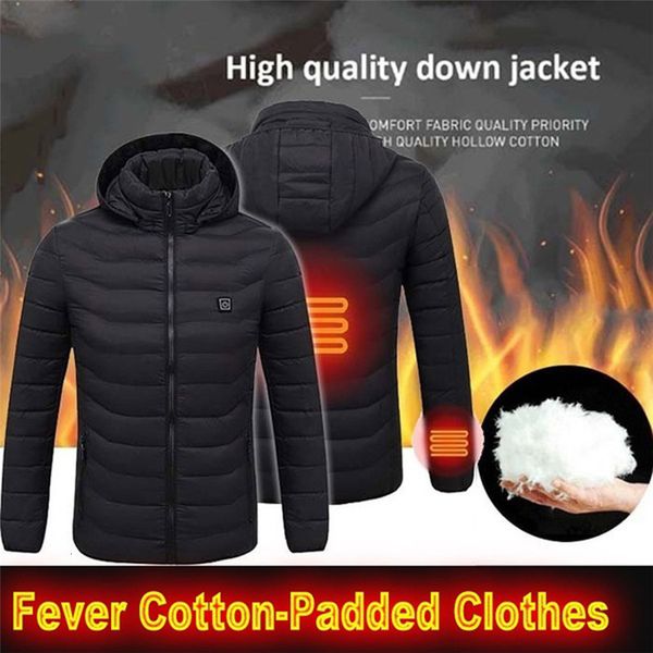 

heated jackets vest down cotton mens women outdoor coat usb electric heating hooded jackets warm winter thermalcoat, Black