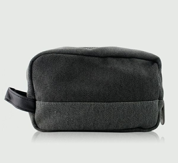 

woven canvas + leather + all steel zipper handbag cosmetic bag storage bag