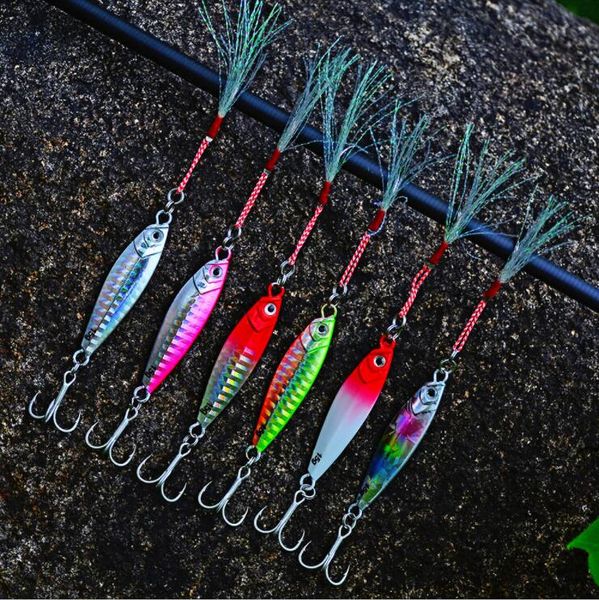 Yeni varış 6pcs/set 3D göz balıkçılığı cazibesi kurşun lures tüy balıkçılık mücadele 6 renk 60mm/15g-#6 kanca